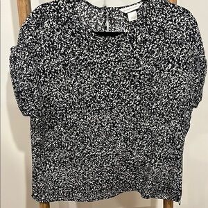 Christopher & Banks Black and White Short Sleeve Blouse